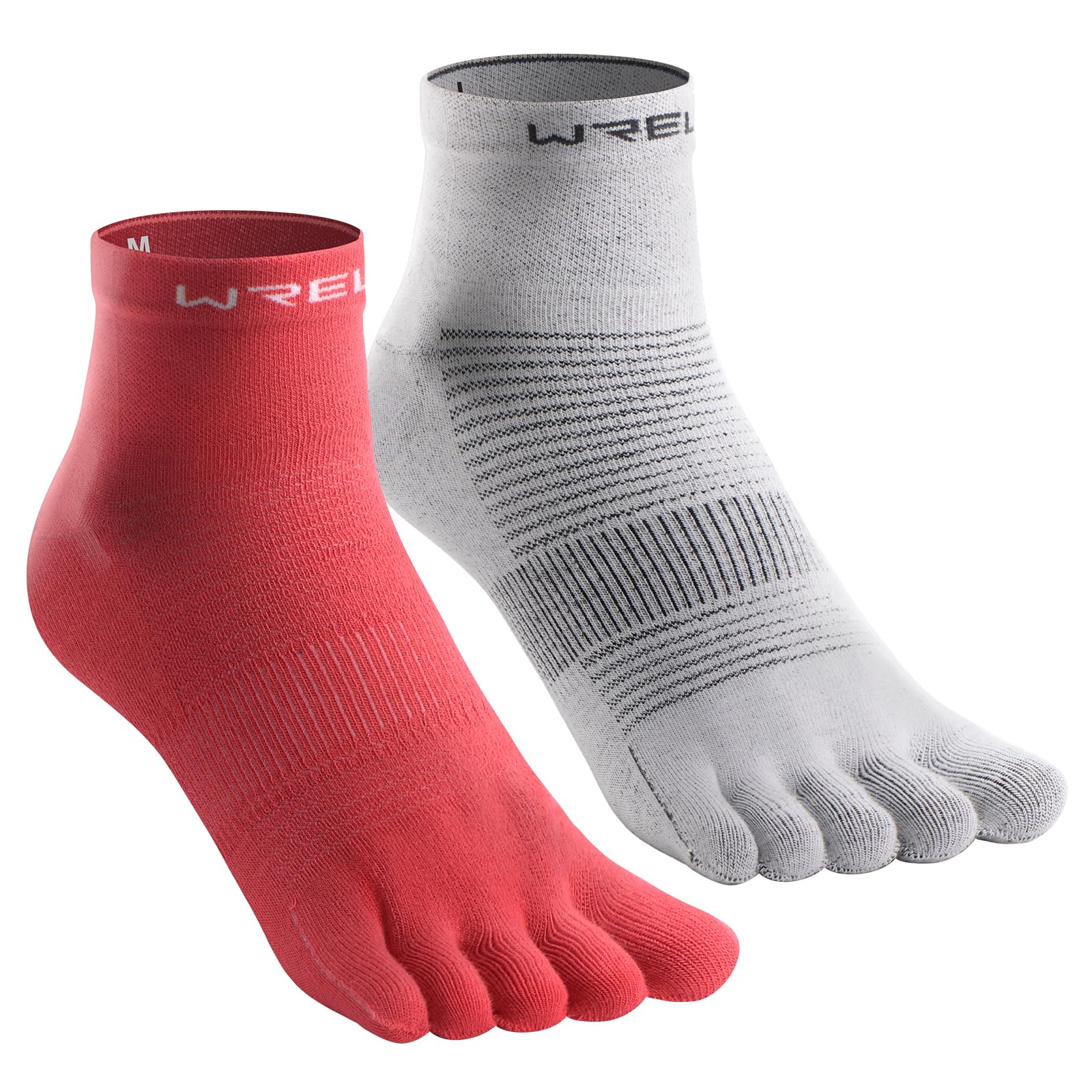【送料無料】[WRELS] 五本指ソックス メンズ レディース スポーツソックス ランニングソックス 5本指ソックス 靴下 5本指 レギュラー丈 23-25cm/25-27cm/27-29cm マラソン トレラン ゴルフ 陸上 色：ホワイト＋レッド、サイズ：25.0-27.0 cm