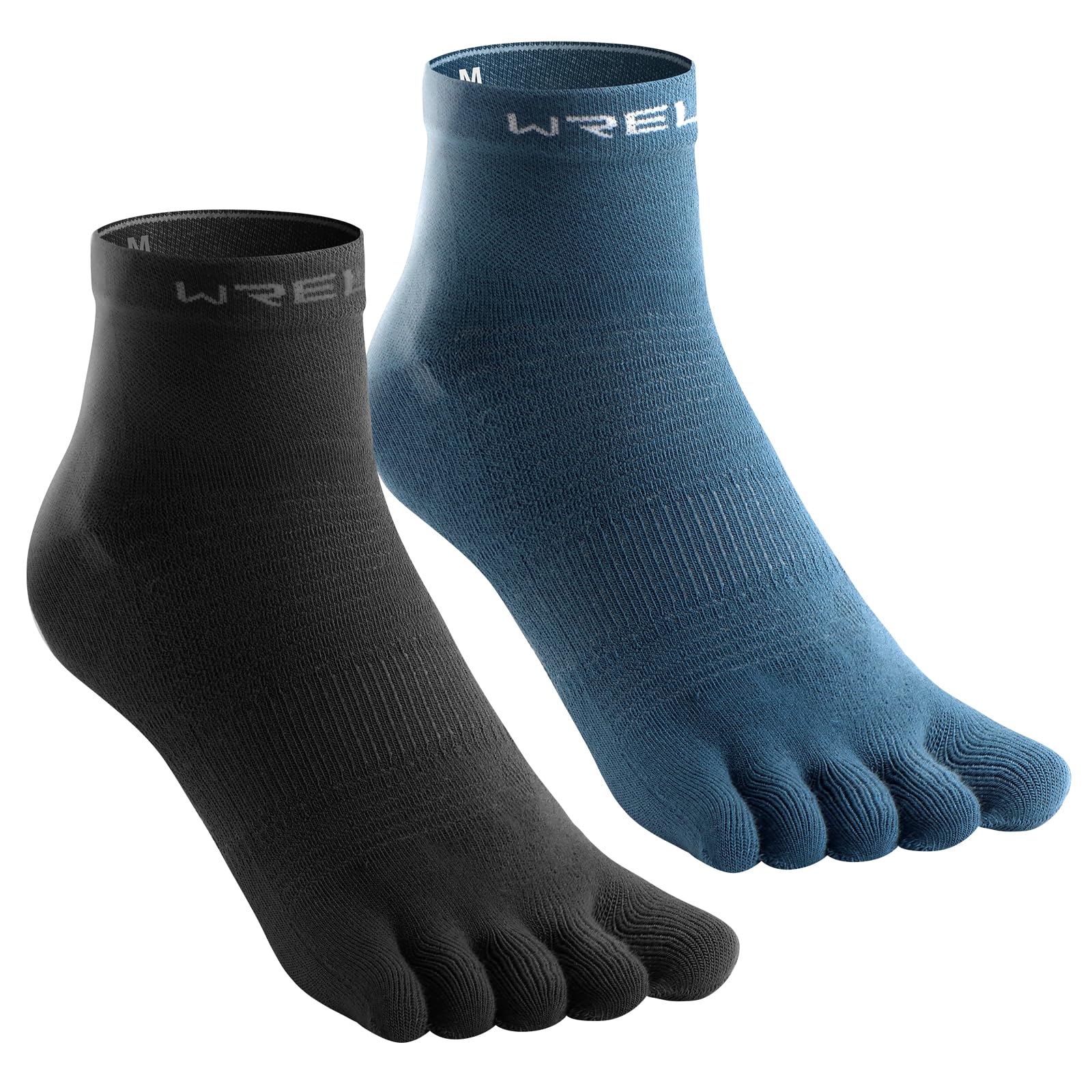 【送料無料】[WRELS] 五本指ソックス メンズ レディース スポーツソックス ランニングソックス 5本指ソックス 靴下 5本指 レギュラー丈 23-25cm/25-27cm/27-29cm マラソン トレラン ゴルフ 陸上 色：ブラック/ブルー、サイズ：27.0-29.0 cm