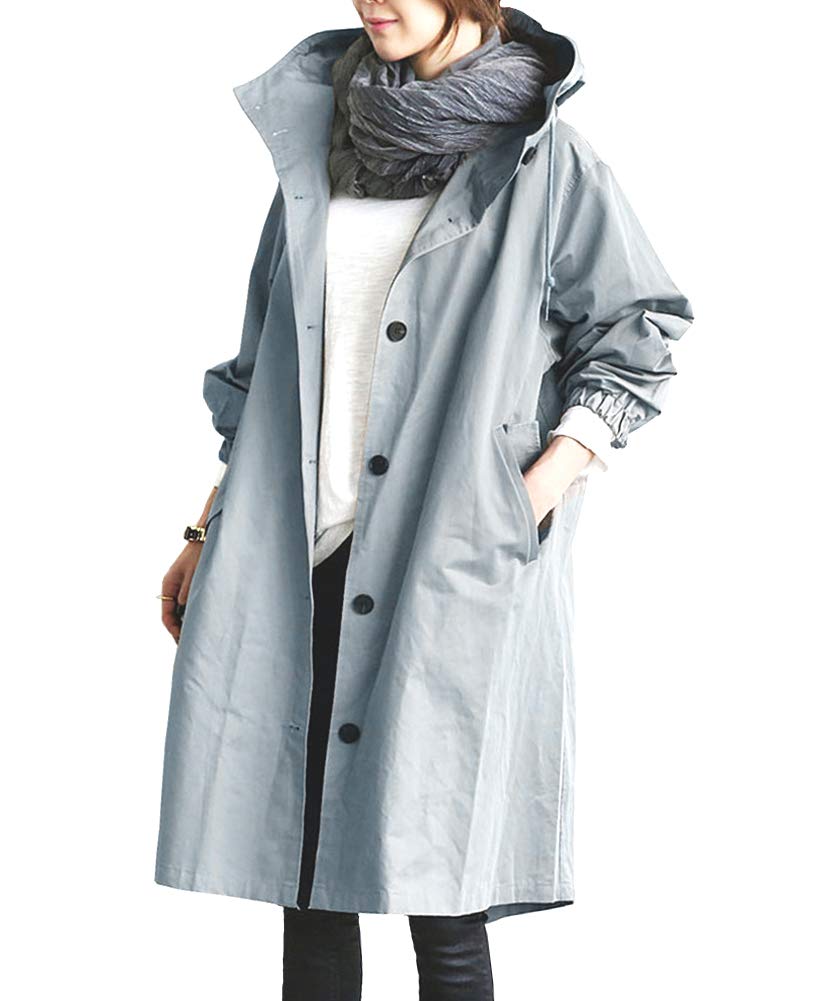 【送料無料】Fosys トレンチコート アウター レディース コート スプリングコート カジュアル 通勤 春 秋 ゆったり ロング丈 フード付き 色:ブルー、サ...