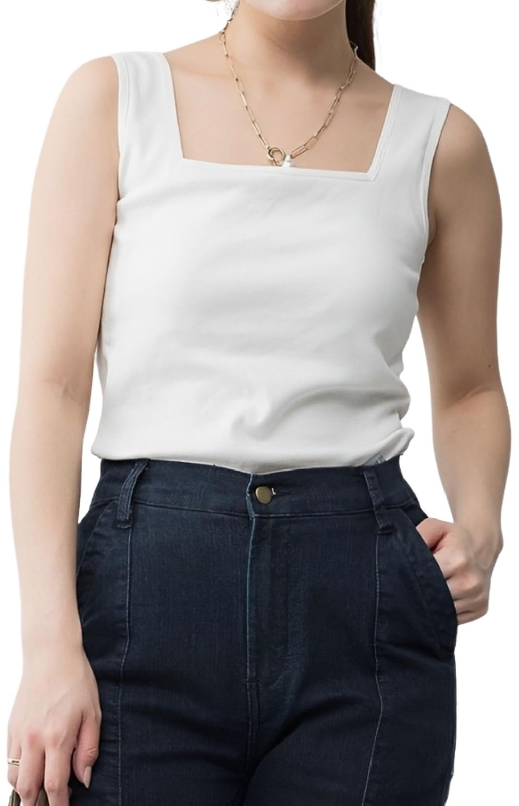 【送料無料】[emptio] [エンプティオ] スクエアネック カップつき タンクトップ ノースリーブ スリム レディース 色：#04オフホワイト、サイズ：M