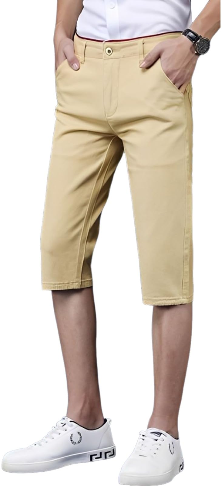 【送料無料】[エンプティオ] オシャレ 5分丈 パンツ ストリート 膝下 短パン 半ズボン アウトドア 丈短め チノパン メンズ 色：ビスケットベージュ、サイズ：M