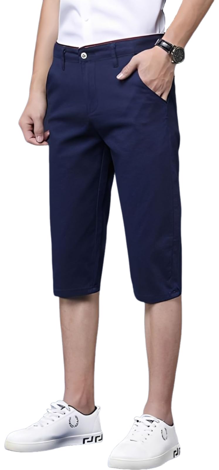 【送料無料】[エンプティオ] オシャレ 5分丈 パンツ ストリート 膝下 短パン 半ズボン アウトドア 丈短め チノパン メンズ 色：プルシャンブルー、サイズ：M