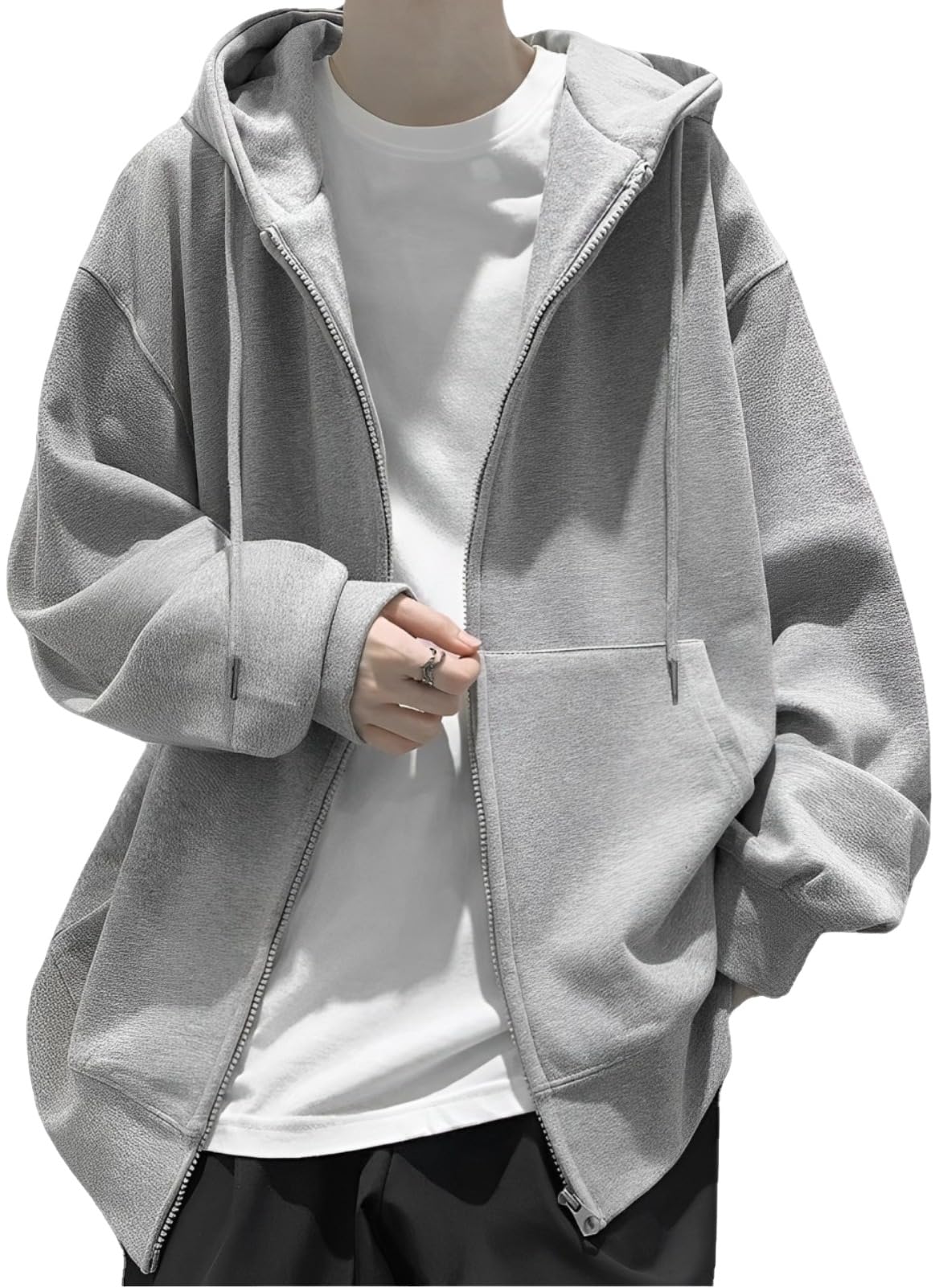 【送料無料】[emptio] [エンプティオ] えらべる 素材 前開き メンズ フード ジッパー パーカー 長袖 フルジップ ジップアップ 色：もこもこグレー、サイズ：2XL