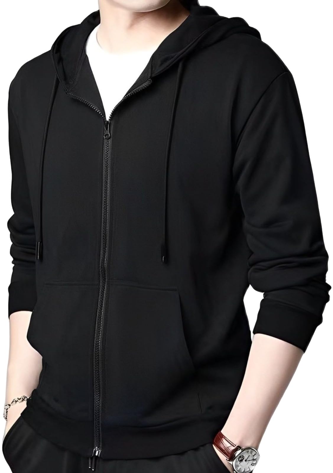 【送料無料】[emptio] [エンプティオ] えらべる 素材 前開き メンズ フード ジッパー パーカー 長袖 フルジップ ジップアップ 色：ウスデブラック、サイズ：L