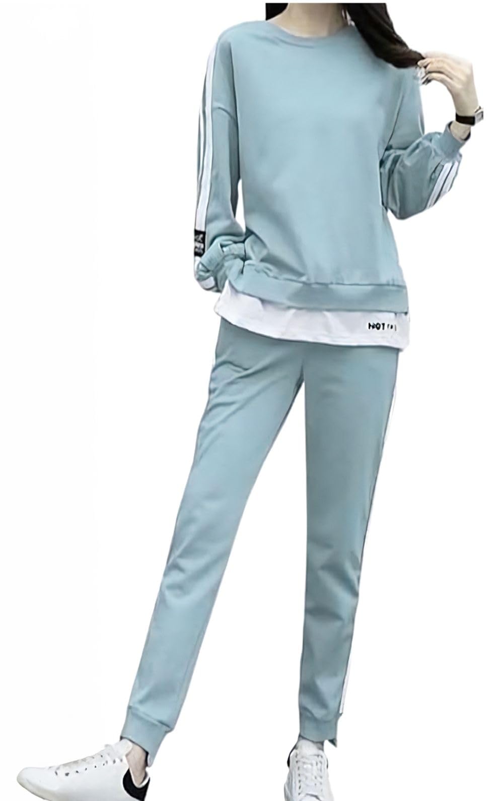 【送料無料】[エンプティオ] 上下セット トレーニングウェア トップス レディース 七分袖 ジョガー ジョギング スエット 色：スカイブルー/ブルー、サイズ：L