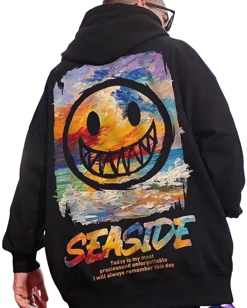 【送料無料】[emptio] [エンプティオ] ニコちゃん バックプリント フリースタイル 長袖 ストリート パーカー アウトドア メンズ 色：オニキスブラック、サイズ：M