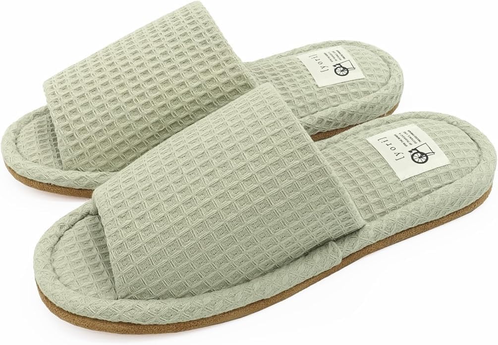 【送料無料】[emptio] [エンプティオ] ワッフル スリッパ 室内 洗える 歩きやすい 前開き コットン 外縫い ふわふわ 色：ピスタチオ、サイズ：M