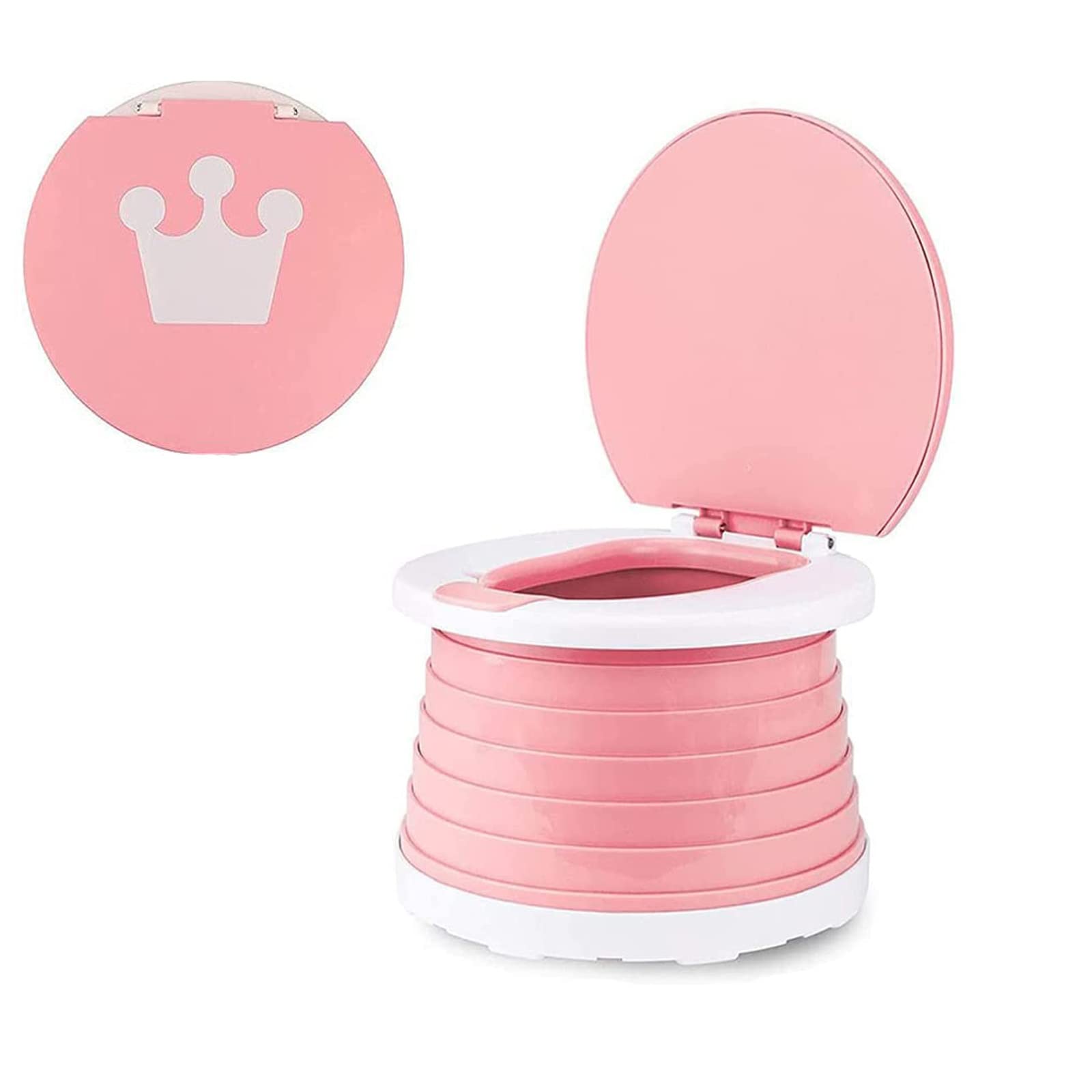 【送料無料】携帯トイレ 簡易トイレ ポータブルトイレ おまる 子ども用 子供用便座 コンパクト 折りたたみ トイレトレーニング 組み立て簡単 おしっこ 大便 便器 水洗い 軽量 車 携帯用 女の子 男の子 1〜6歳 Vanow (ピンク)