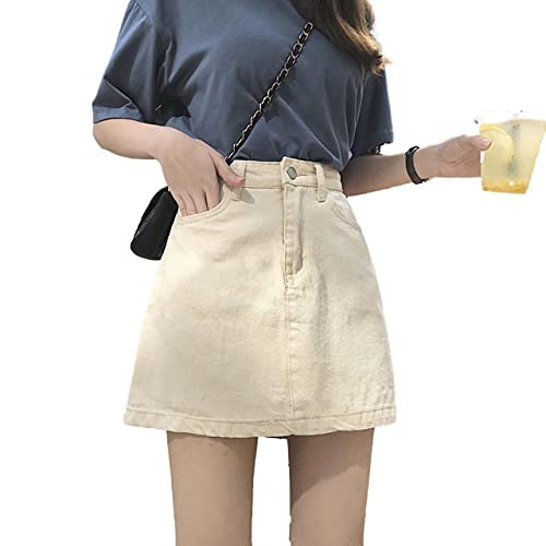 【送料無料】[SLOW＆MELLOW] ミニ スカート ハイウエスト 台形 Aライン 膝上 韓国 カジュアル レディース タイト 4カラー 色：オフホワイト XL、サイズ：Free Size