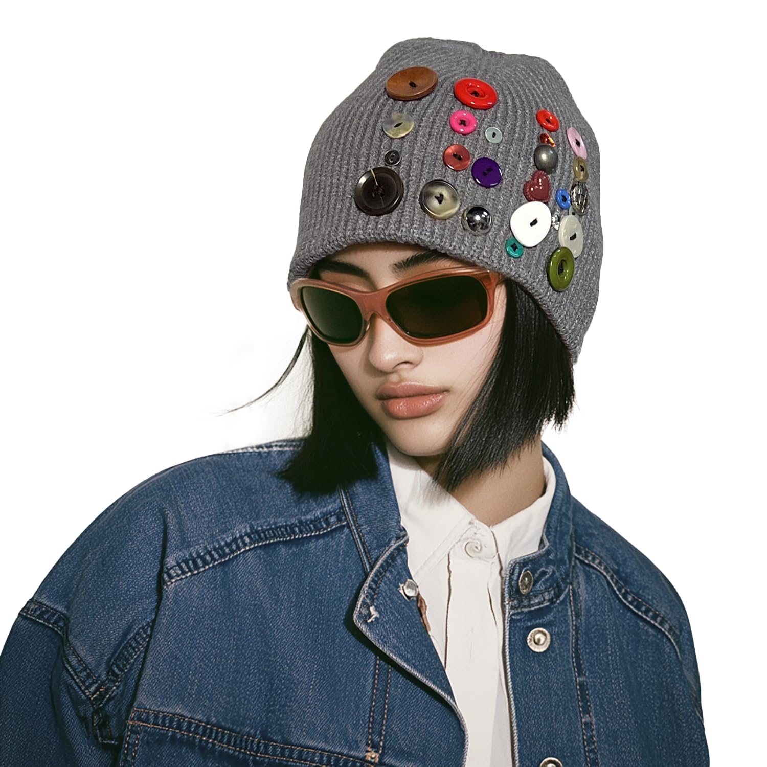 【送料無料】[Clape] ニット帽 厚手 防寒帽子 ビーニー ボタン 手作り 暖かい 秋 冬 冬用帽子 保温 伸..