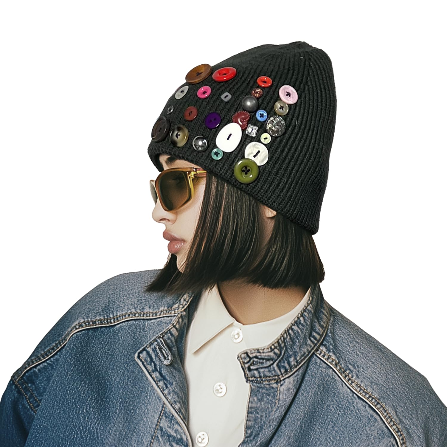 【送料無料】[Clape] ニット帽 厚手 防寒帽子 ビーニー ボタン 手作り 暖かい 秋 冬 冬用帽子 保温 伸..