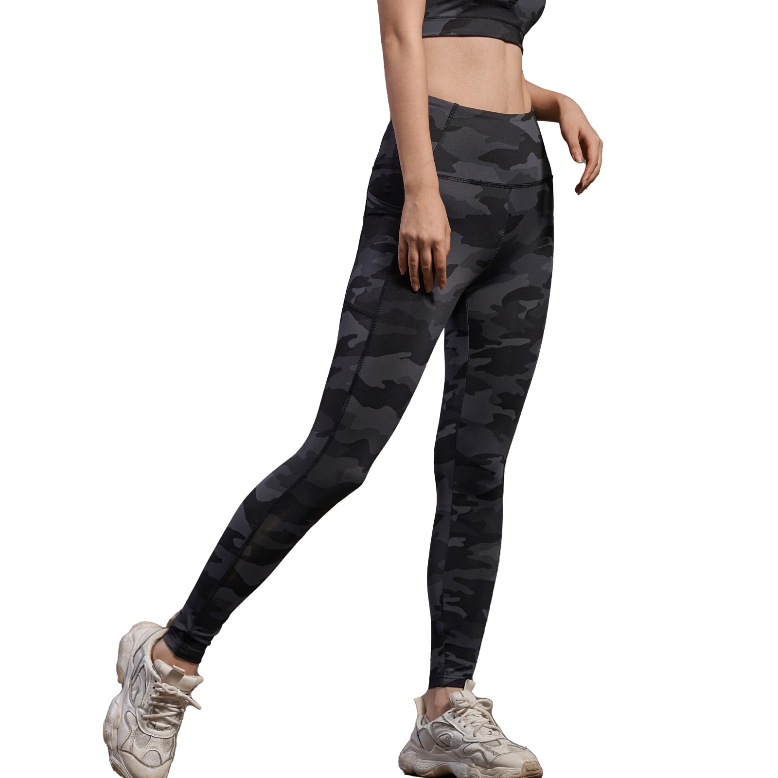 【送料無料】[iito.seasons] ヨガパンツ レディース レギンス 柄 体形補正 ヨガウェア ハイウエスト 9分丈 美脚 美尻 フィットネス スポーツタイツ ボトムス トレーニング ランニング ストレッチ UVカット 吸汗速乾 人気 おしゃ 色：カモフラージュ/ブラック、サイズ：M