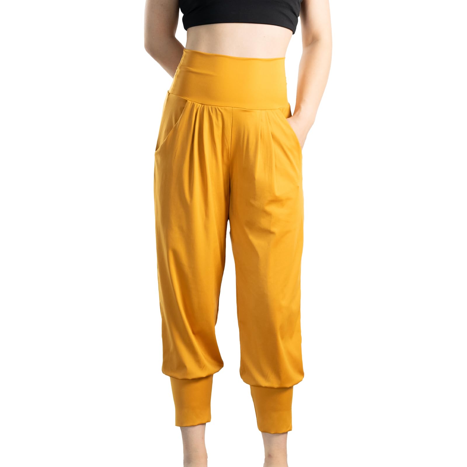 【送料無料】[iito.seasons] ヨガパンツ レディース サルエル 7分丈 パンツ ゆったり ロング丈 ヨガ ハイウエスト ワイドパンツ フィット ネスパンツ スポーツ ルームウェア ヨガ 部屋着 伸縮性 薄手 吸汗速乾 紫外線対策 色：パンプキン、サイズ：L