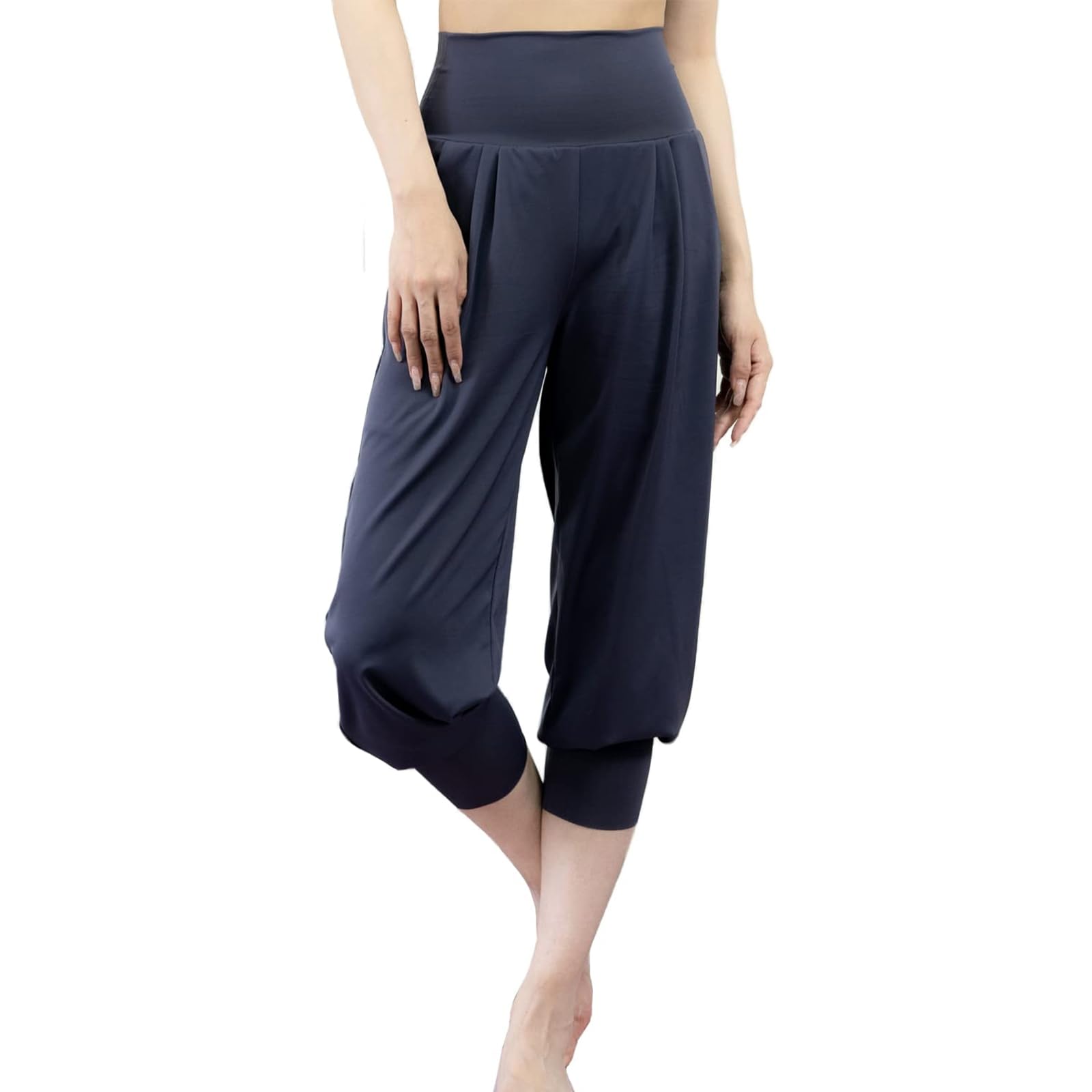 【送料無料】[iito.seasons] ヨガパンツ レディース サルエル 7分丈 パンツ ゆったり ロング丈 ヨガ ハイウエスト ワイドパンツ フィット ネスパンツ スポーツ ルームウェア ヨガ 部屋着 伸縮性 薄手 吸汗速乾 紫外線対策 色：ネイビーブルー、サイズ：M