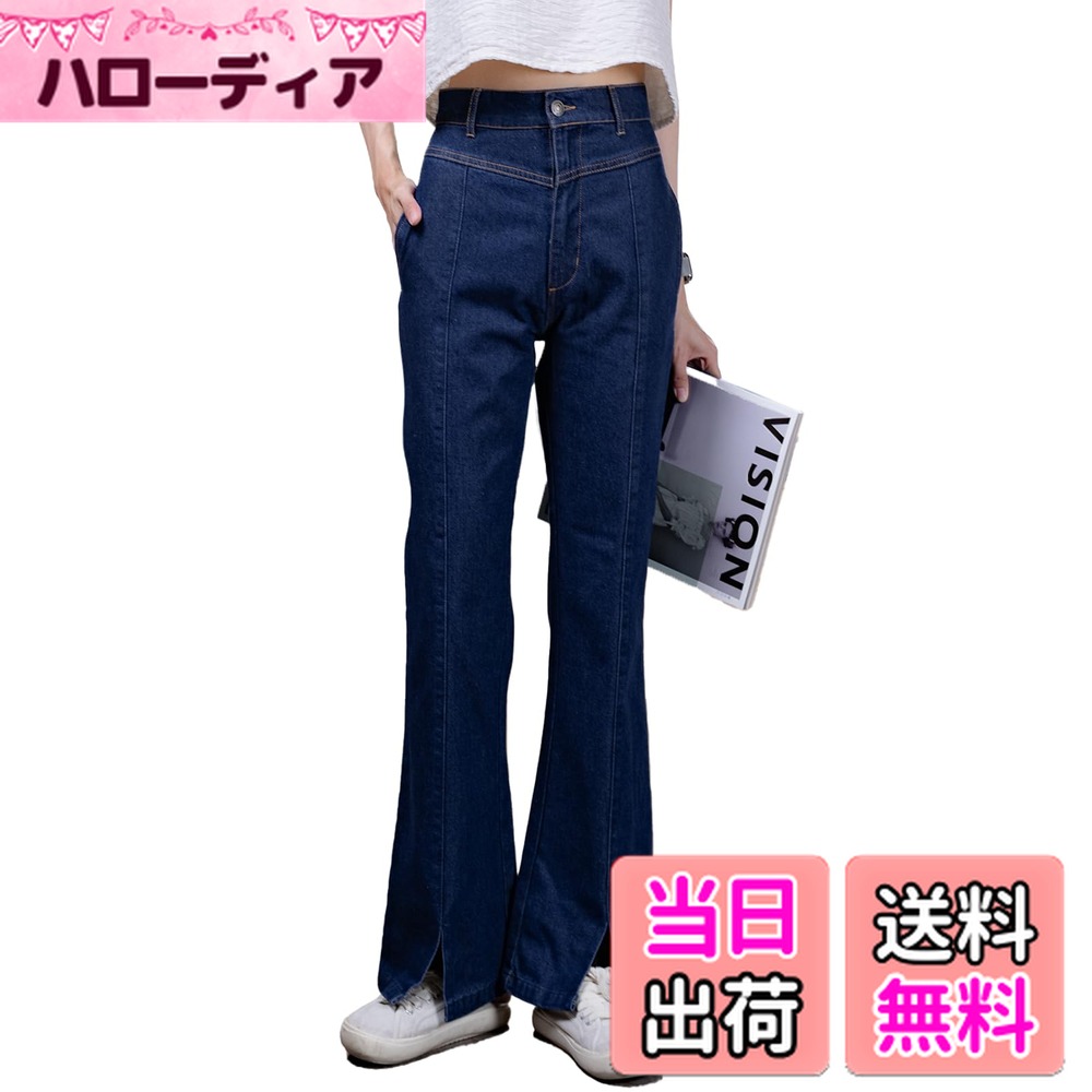 【送料無料】[iito.seasons] デニム フレアパンツ レディース ジーンズ ハイウエスト 美脚 ロングパンツ ストレッチ jeans 色：ネイビー、サイズ：XL