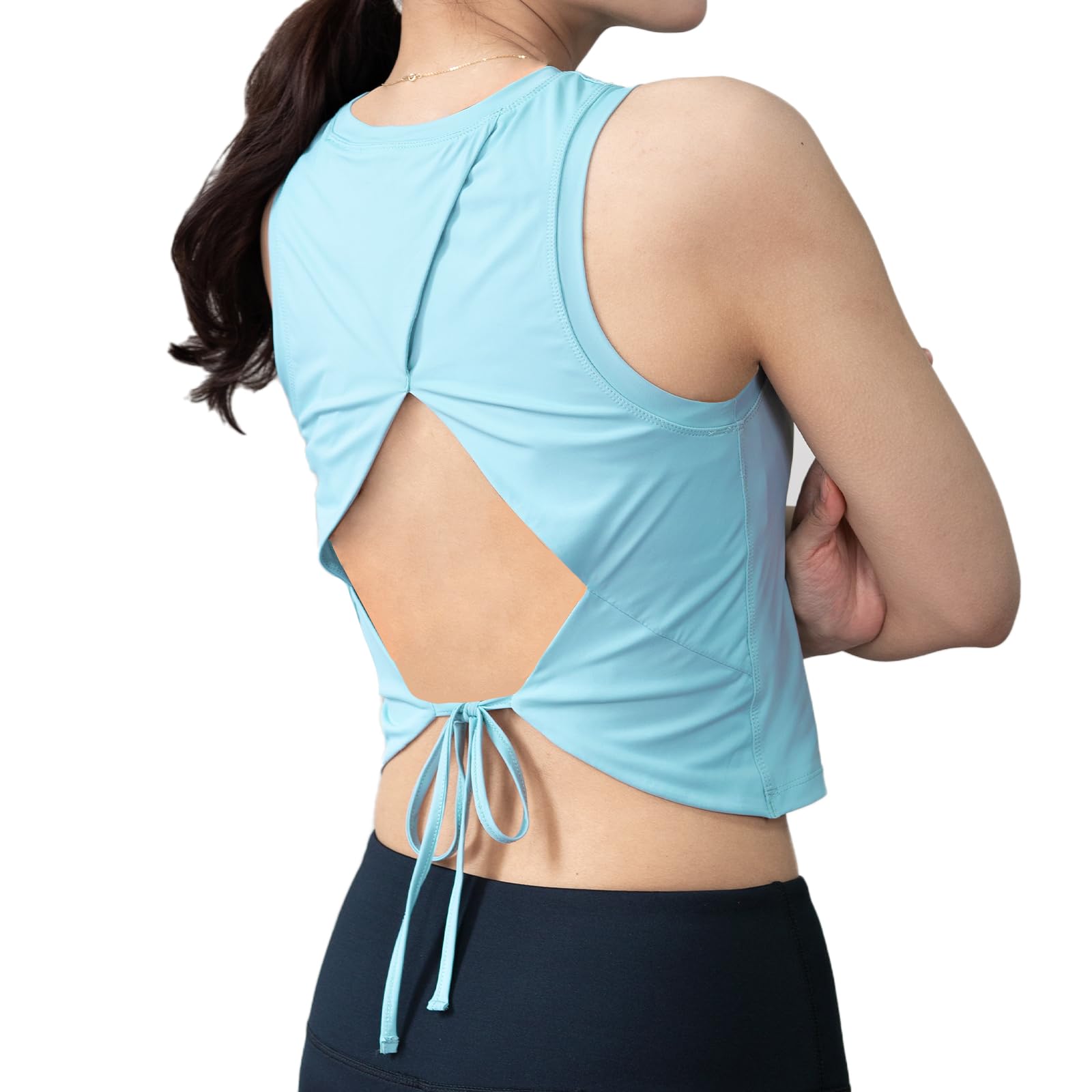 【送料無料】[iito.seasons] タンクトップ ショート丈 レディース ノースリーブ スポーツウェア ヨガウェア へそ出し 背中 通気 防臭 吸汗 速乾 ダンス トレーニング フィットネスクシャツ 色：ベビーブルー、サイズ：L
