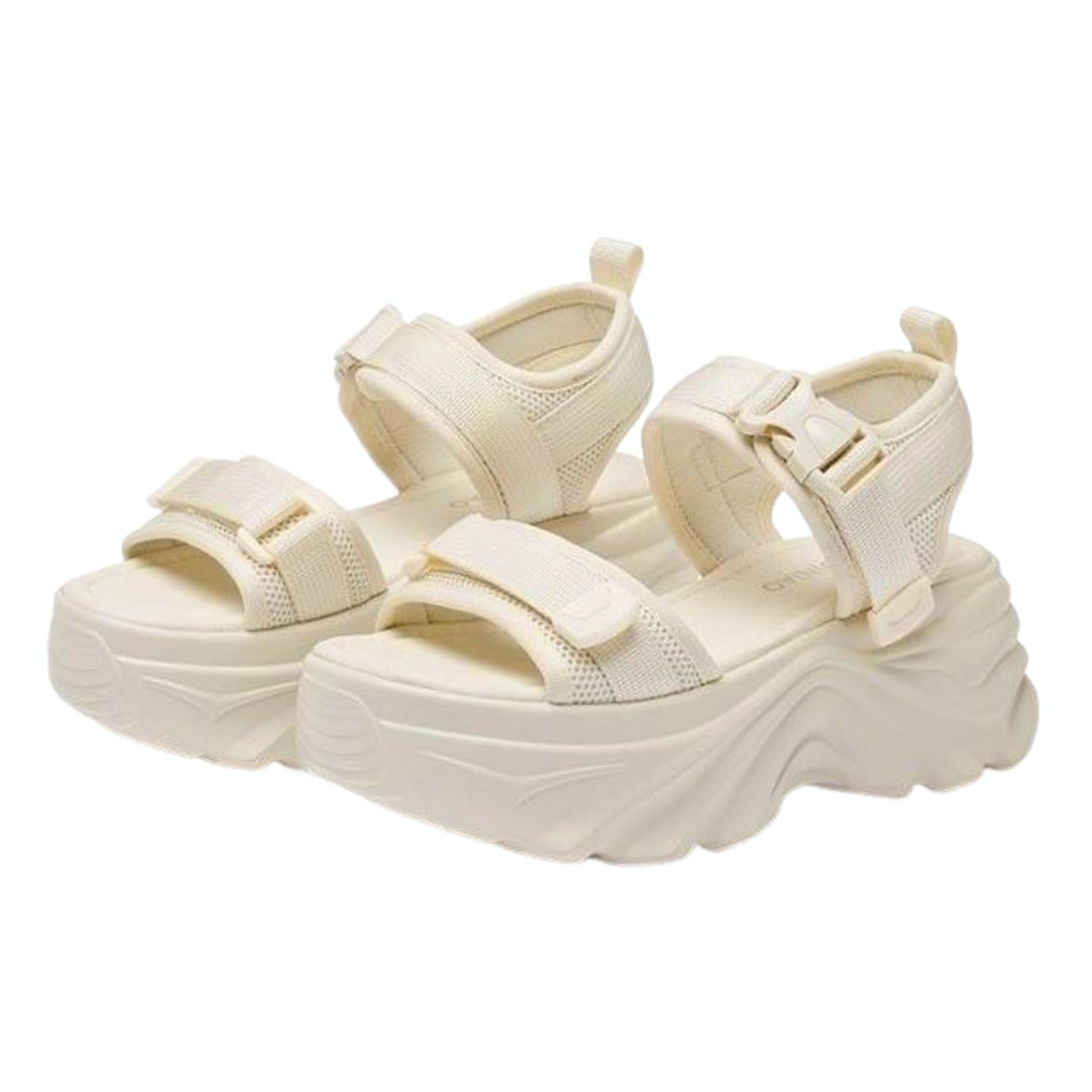 【送料無料】[APOSITV] 厚底スポーツサンダル レディース アイボリー ブラック フラット ベルト カジュ..