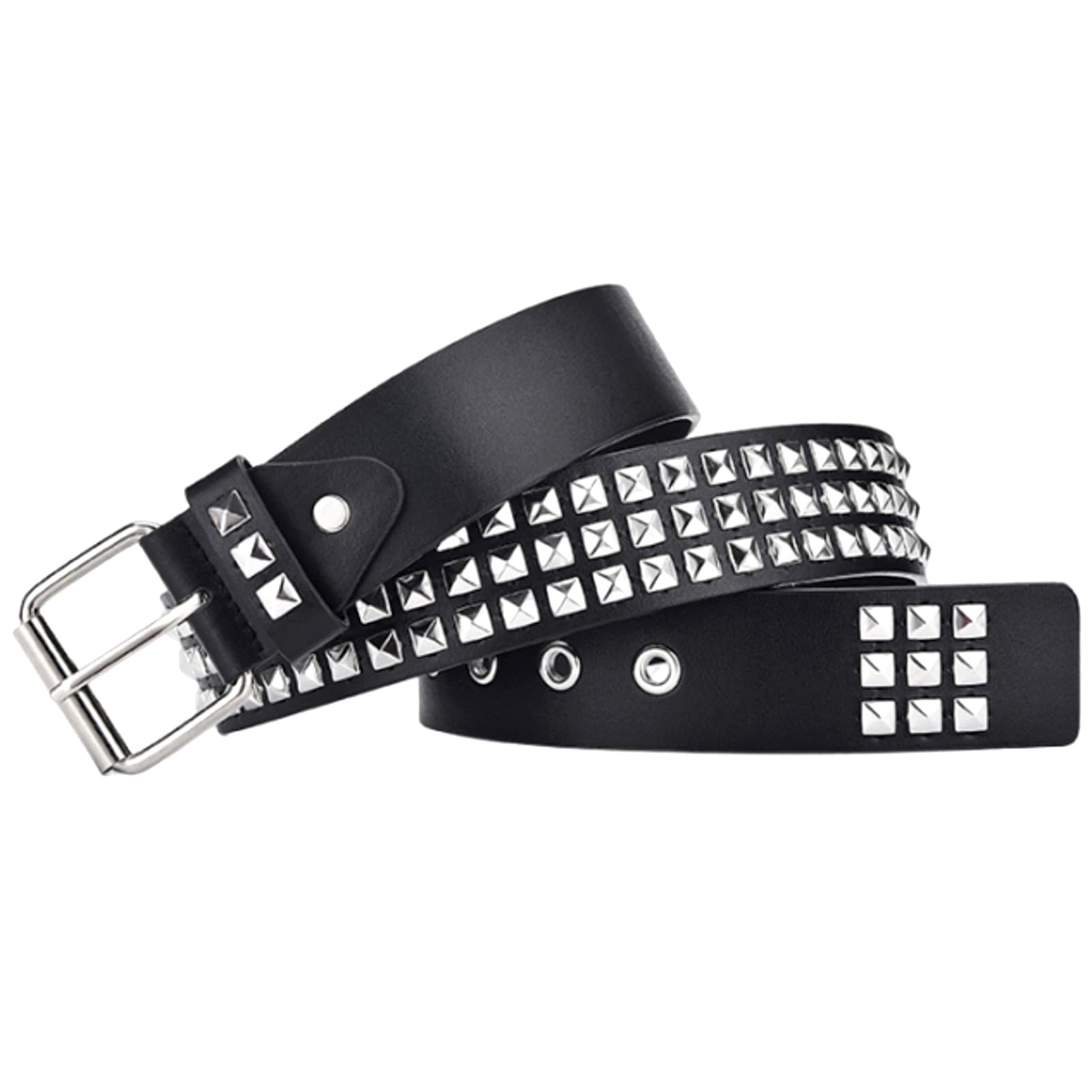 【送料無料】[APOSITV] スタッズベルト レディース ブラック ホワイト 黒 シルバー 鋲 ピラミッド フェイクレザー 色：ブラック