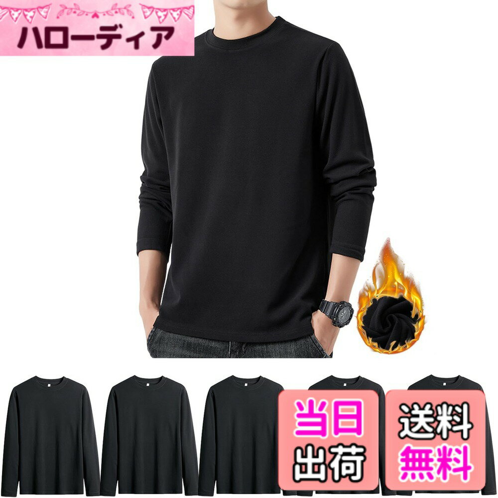 【送料無料】Hisitosa インナーシャツ メンズ 長袖 防寒 肌着 3/5枚組 裏起毛 長袖tシャツ メンズ 厚手 抗菌防臭 クセになる肌触り 色：5枚組-ブラック、サイズ：4XL