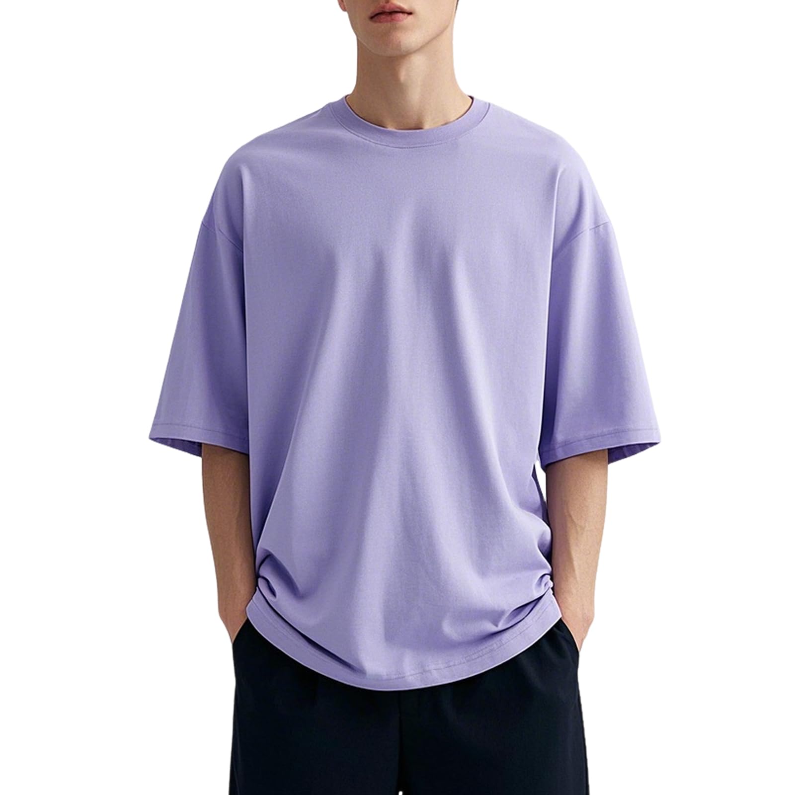 【送料無料】Hisitosa Tシャツ メンズ 半袖 綿100% 肉厚生地 おしゃれ 大きいサイズ 抗菌防臭加工 ビッグシルエット Tシャツカットソー 春 夏 秋 服 クセになる肌触り 色：パープル、サイズ：2XL