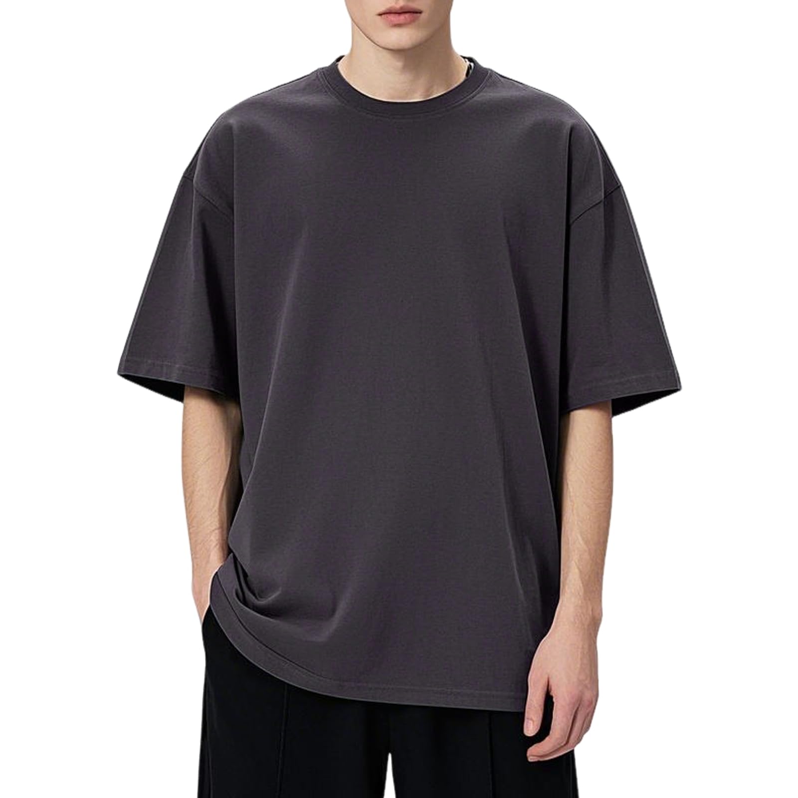 【送料無料】Hisitosa Tシャツ メンズ 半袖 綿100% 肉厚生地 おしゃれ 大きいサイズ 抗菌防臭加工 ビッグシルエット Tシャツカットソー 春 夏 秋 服 クセになる肌触り 色：ダークグレー、サイズ：2XL