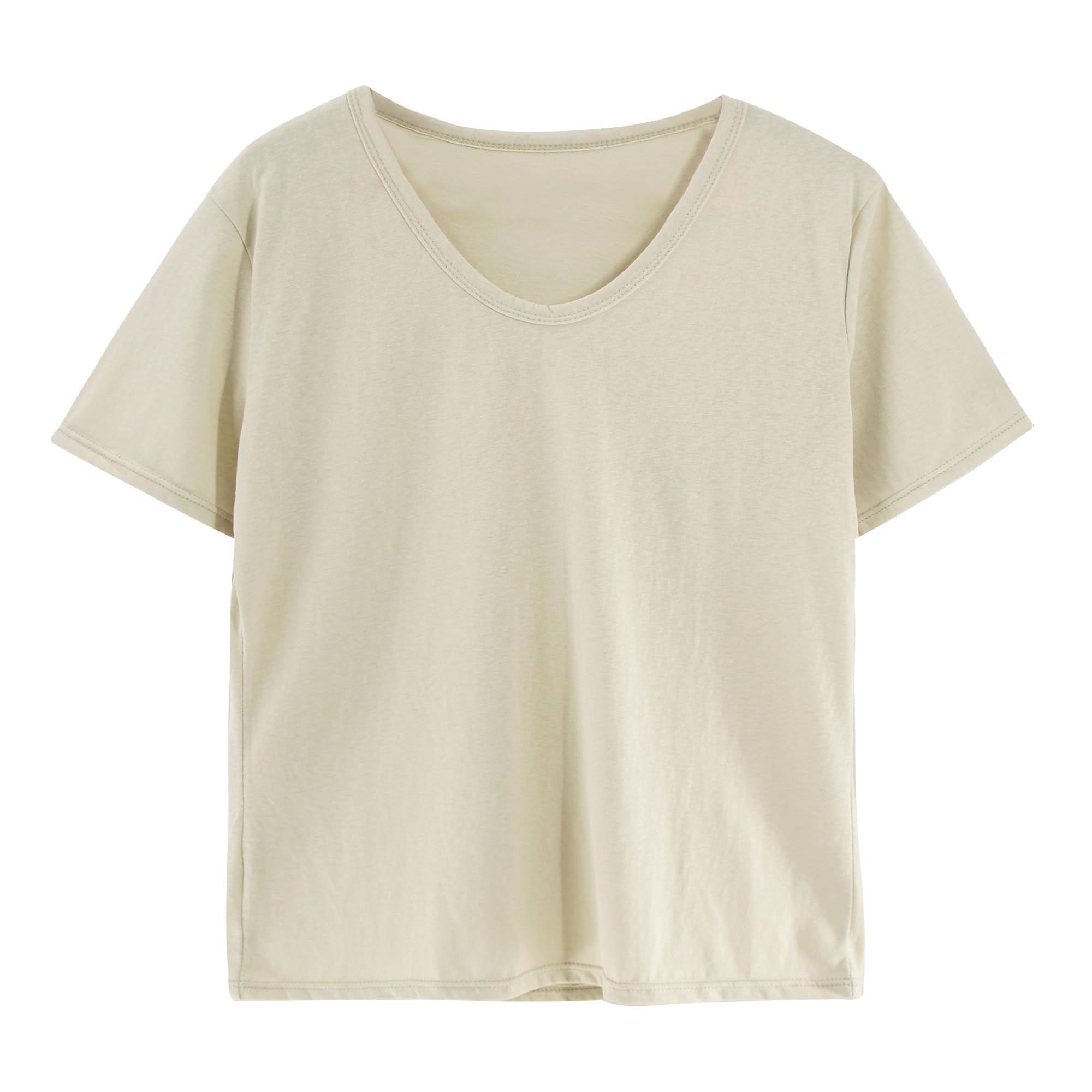 【送料無料】[KISBINI] 半袖Tシャツ レディース 女性 トップス 肌着 綿 ベーシック 夏服 ナチュラルテイスト ルーズスタイル ゆとり おしゃれ ファッション セクシー 着痩せ 無地 人気 女の子 S M L XL 色：ベージュ、サイズ：M