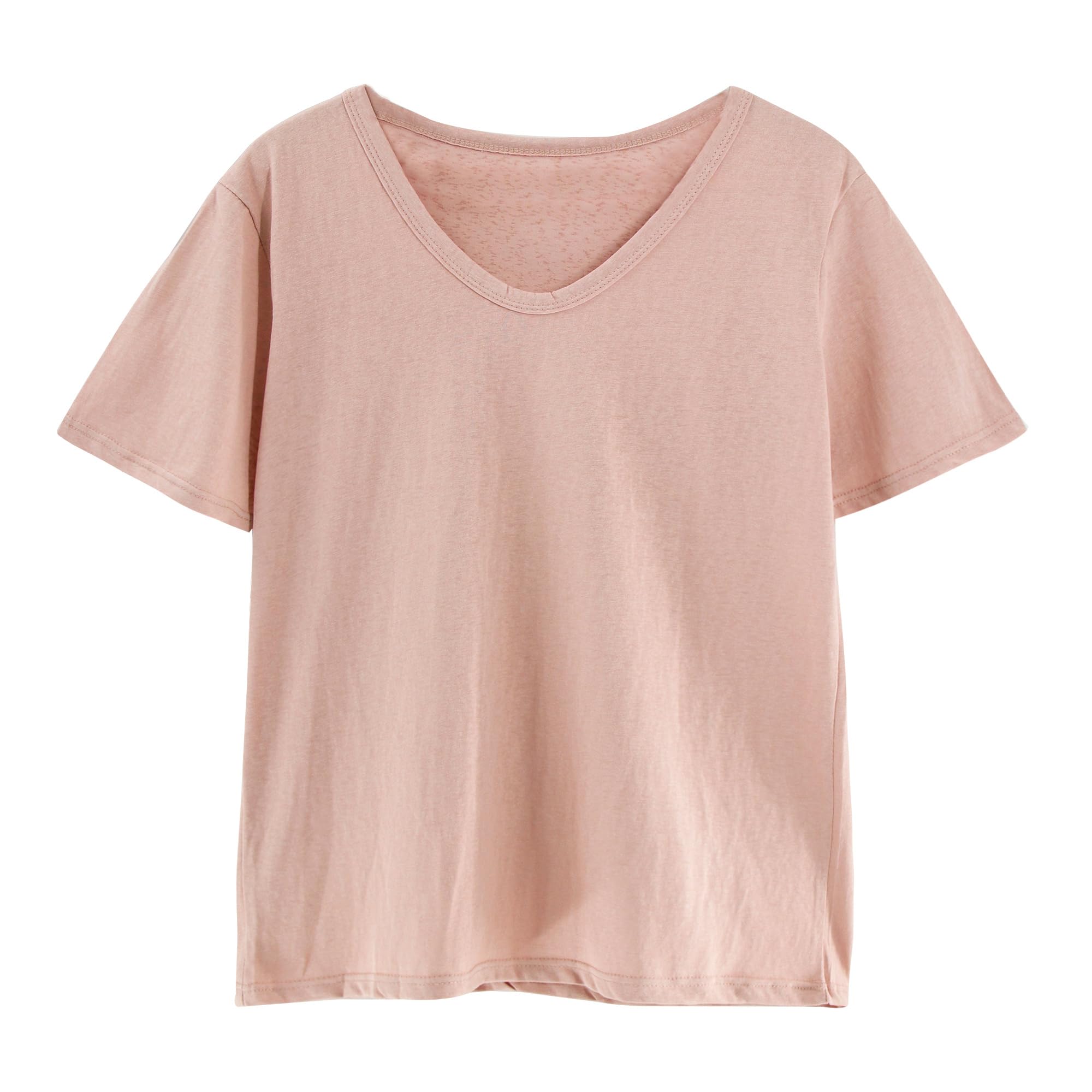 【送料無料】[KISBINI] 半袖Tシャツ レディース 女性 トップス 肌着 綿 ベーシック 夏服 ナチュラルテイスト ルーズスタイル ゆとり おしゃれ ファッション セクシー 着痩せ 無地 人気 女の子 S M L XL 色：ピンク、サイズ：XL