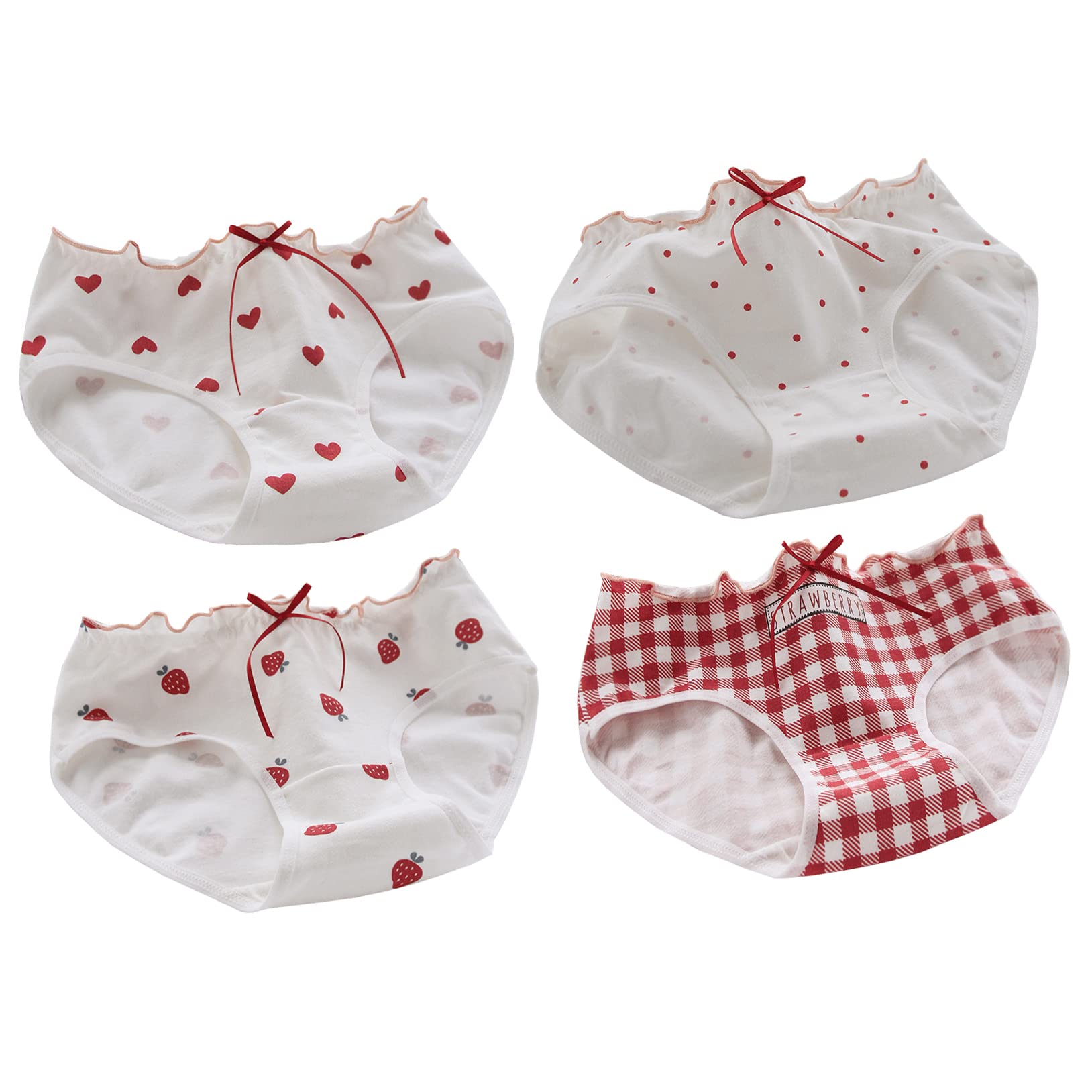 【送料無料】[KARZUKI] ショーツ レディース 4/5枚セット 綿 下着 パンツ 可愛い 学生 フリル 日系風 ガールズショーツ カジュアル レディースショーツ レース 花柄 インナーレディース 女性 パンツ 肌着 大きい 色：4枚セット（101）、サイズ：L