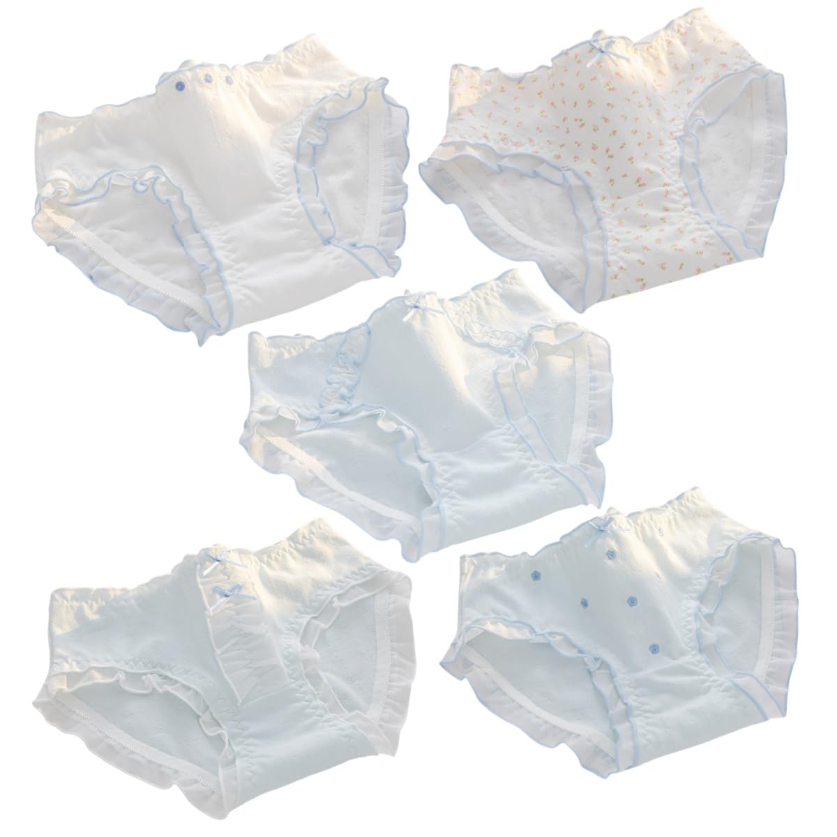 【送料無料】[KARZUKI] ショーツ レディース 4/5枚セット 綿 下着 パンツ 可愛い 学生 フリル 日系風 ガールズショーツ カジュアル レディースショーツ レース 花柄 インナーレディース 女性 パンツ 肌着 大きい 色：5枚セット（A000）、サイズ：L