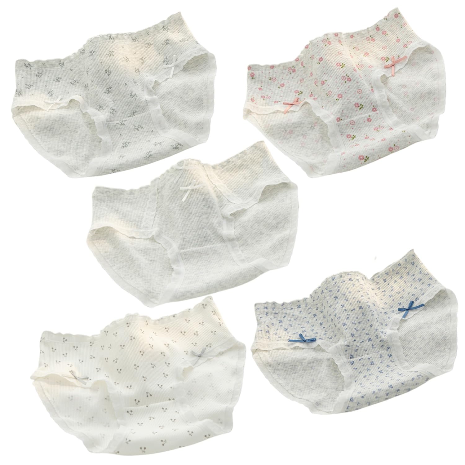 【送料無料】[KARZUKI] ショーツ レディース 4/5枚セット 綿 下着 パンツ 可愛い 学生 フリル 日系風 ガールズショーツ カジュアル レディースショーツ レース 花柄 インナーレディース 女性 パンツ 肌着 大きい 色：5枚セット（971）、サイズ：L