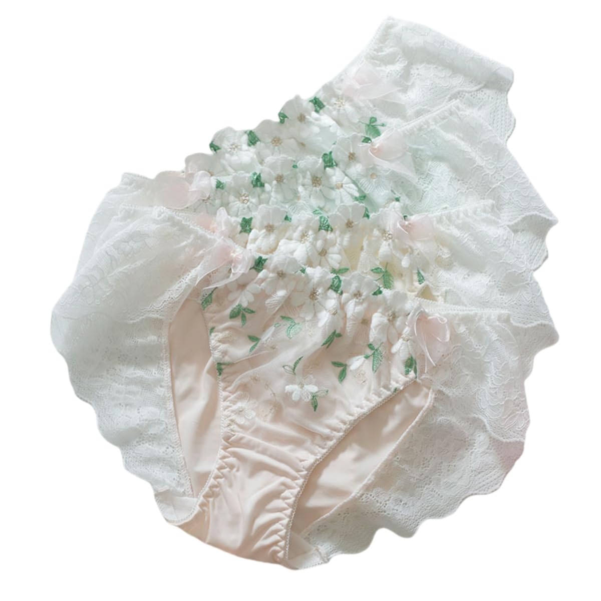 【送料無料】[KARZUKI] サテンパンティー 3枚組 アイスシルク生地 セクシーローライズ レディース下着 可愛いリボン フリル レース サラサラ 学生 ガールズショーツ 刺繍 コットンクロッチ 大きいサイズ 色：4枚セット（K組）、サイズ：L