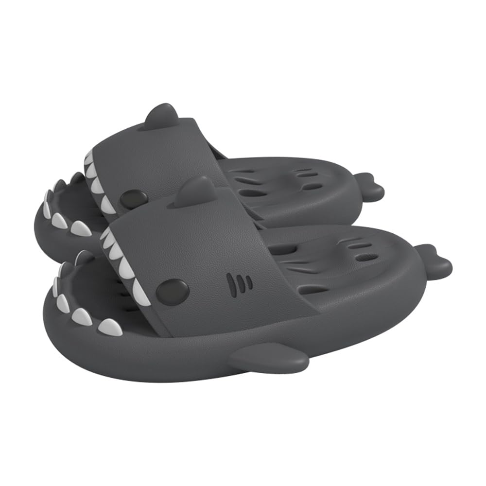 【送料無料】[kaitesi] バススリッパ サメサンダル 水切り 厚底 サメ スリッパ 足マサージー 浴室 お風呂 水はけ 穴 シャワースリッパ 足換気 可愛い 面白い 室内履き 滑らない ルームシューズ 男性 女性 個性 色：ブラックグレー、サイズ：25.0 cm