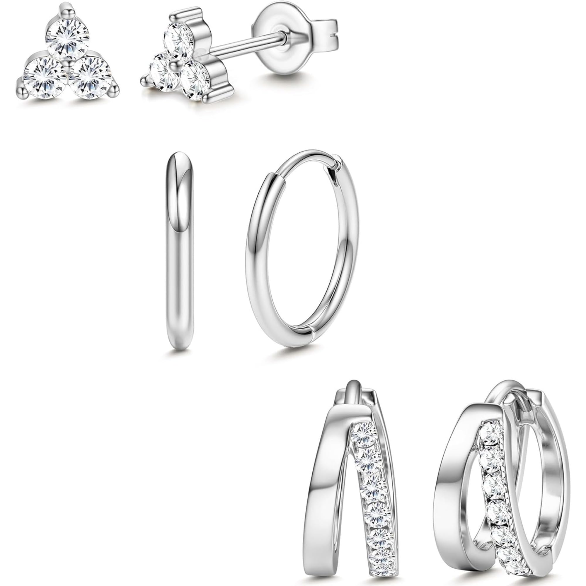 【送料無料】Jstyle 14K ピアス レディース 人気 ゴールド シルバー ピアス セット 小さめ フープ ピアス 軟骨 ヘリックス ピアス 女性 ジュエリー 色：シルバー2連、サイズ：通用