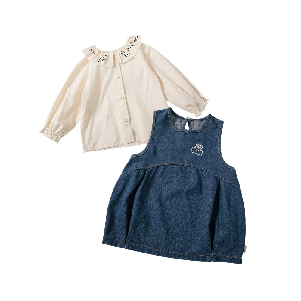 【送料無料】[Baby koi] ガールズ服長袖襟付きシャツノースリーブワンピースセット女の子春秋子供バー..