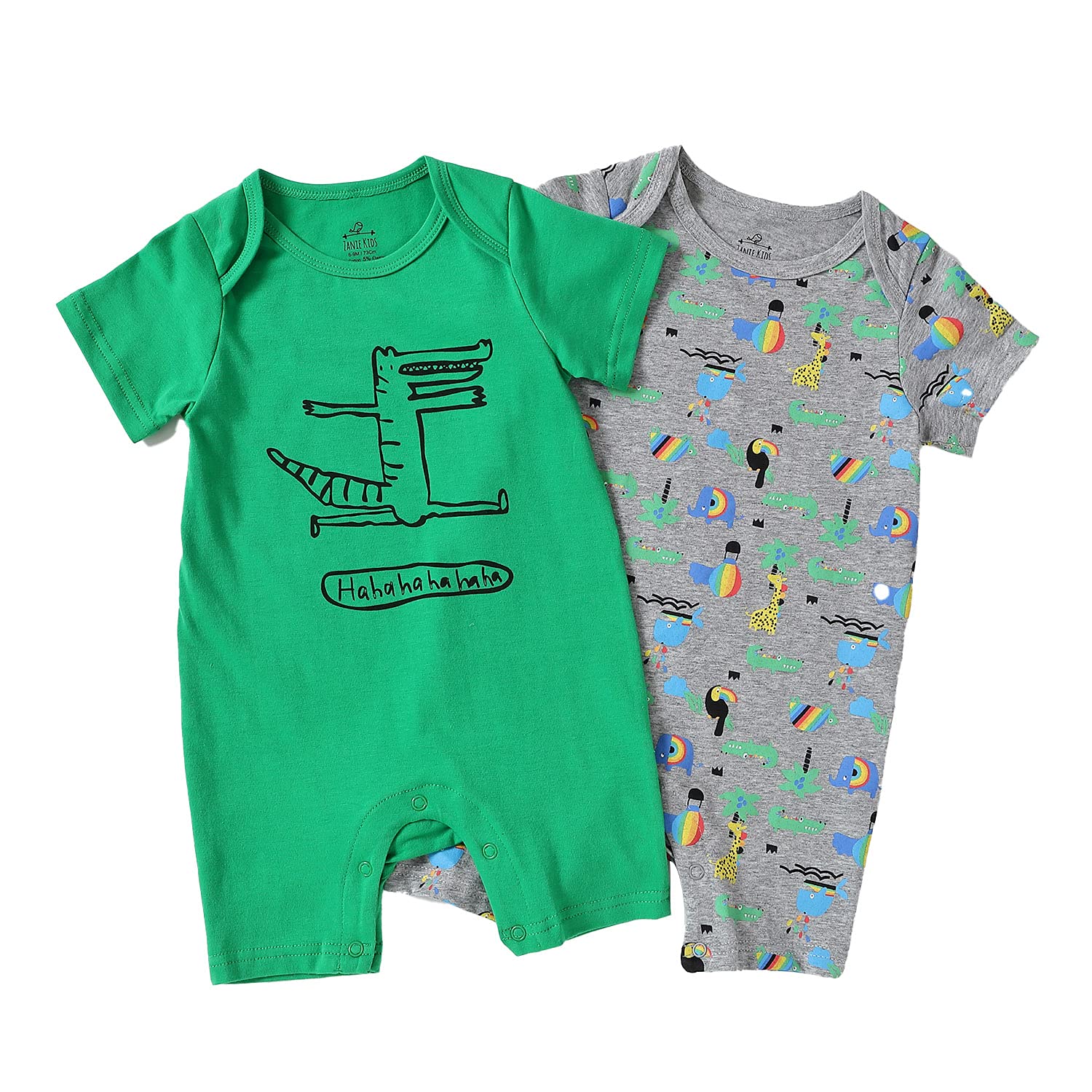 【送料無料】[Baby Nest] ベビー服 半袖 ロンパース 男の子 夏 肩ボタン フルプリント コットン セット..