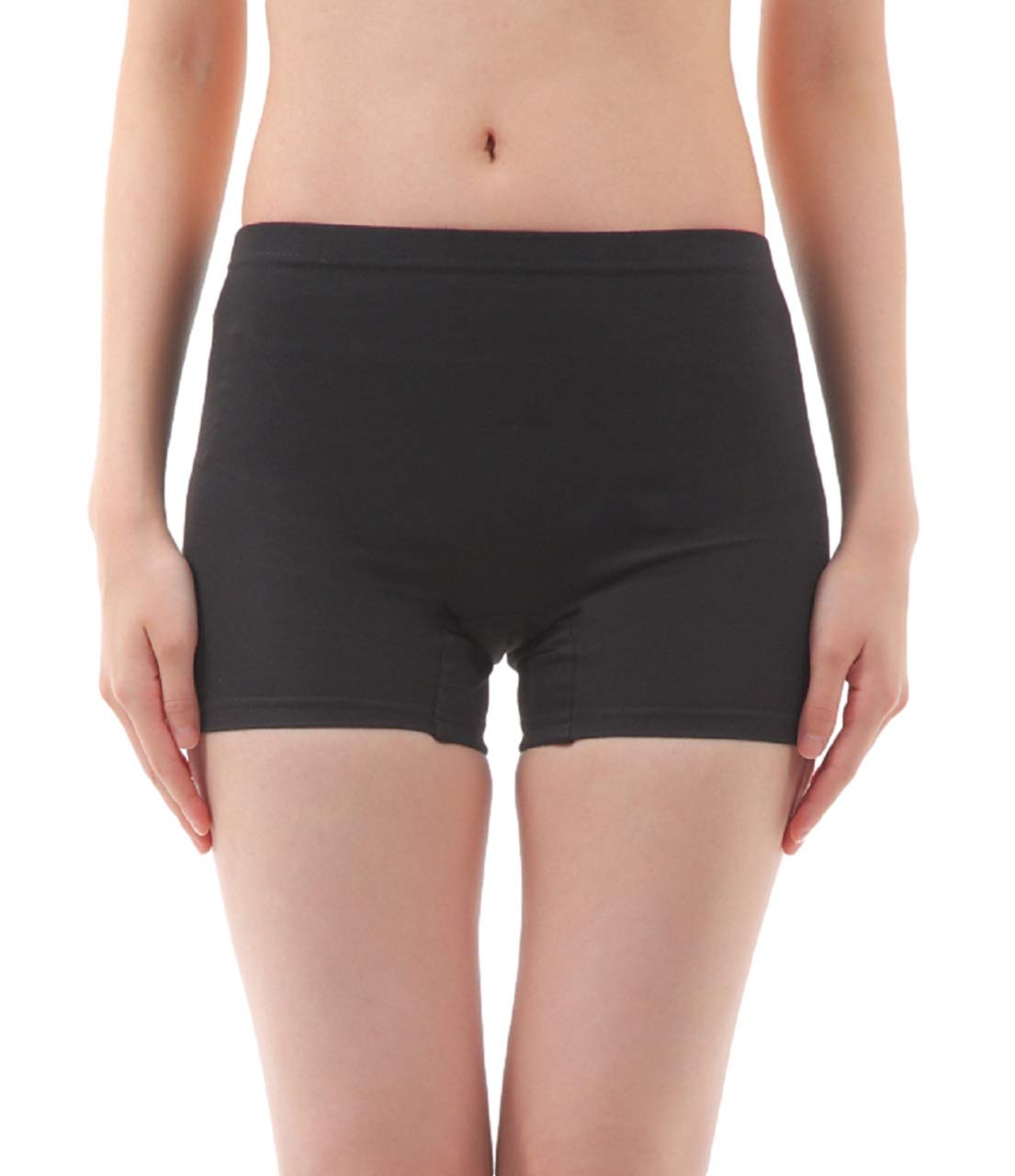 【送料無料】[Liapom] サニタリー スパッツ レギンス オーバーパンツ 1分丈 生理用 漏れ防止 色：ブラック、サイズ：L