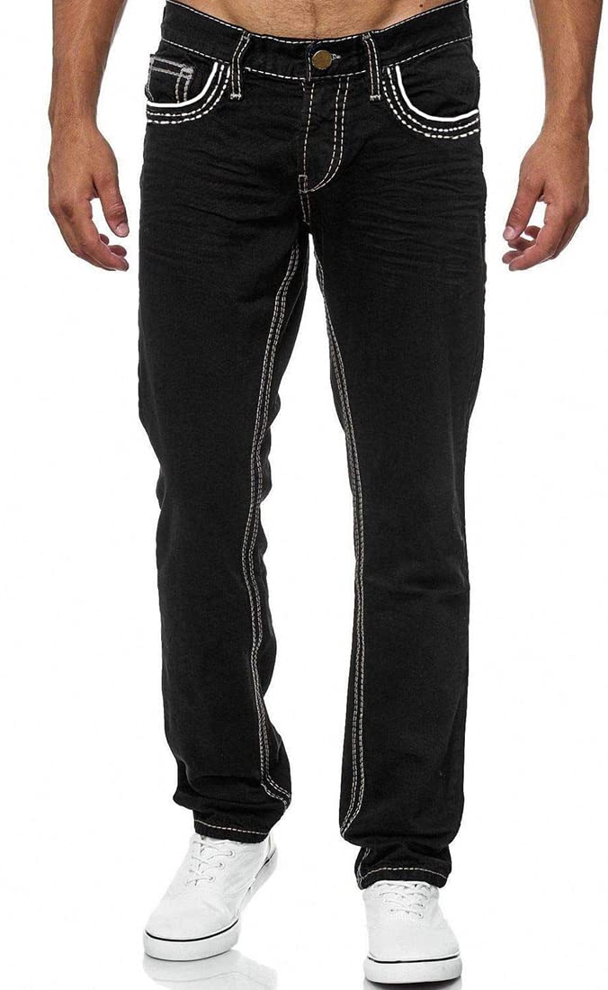 【送料無料】[Laquest] （ラクエスト） ホワイトステッチ ストレート ストレッチ ジーンズ デニム 色：ブラック、サイズ：3XL