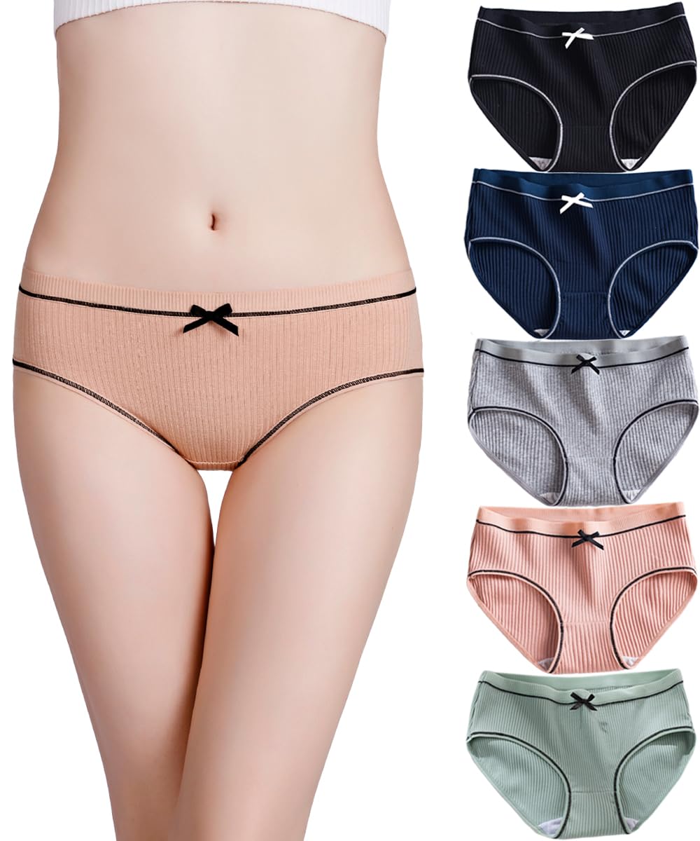 【送料無料】[JIOYIEO] ショーツ レディース パンツ【5枚セット】綿 少女雰囲気 蝶結び 可愛い セクシー 透気快適 蒸れにくい 優しい肌触り 肌にやさしい 吸湿 通気 締め付けない すっぽりショーツ 女性 下着 美尻ショーツ 色：5枚セットC組、サイズ：L