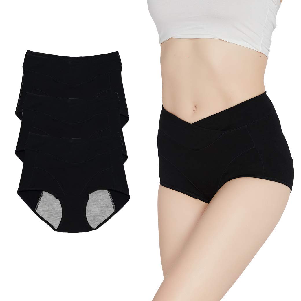 【送料無料】[WGWJM] サニタリーショーツ 生理用ショーツ レディース ハイウエスト ヒップアップ オーガニックコットン 純綿 通気 吸汗 漏れ防止 昼夜用 下着 色：ブラック、三枚セット、サイズ：XL