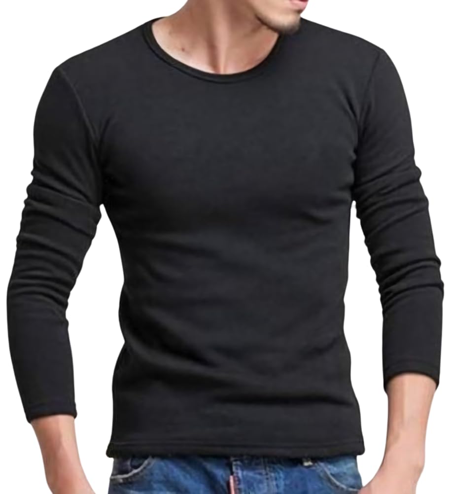 【送料無料】[aspersio] [アスペルシオ] ストリート シンプル 長袖 インナーシャツ メンズ 色：ブラック(厚手)、サイズ：L