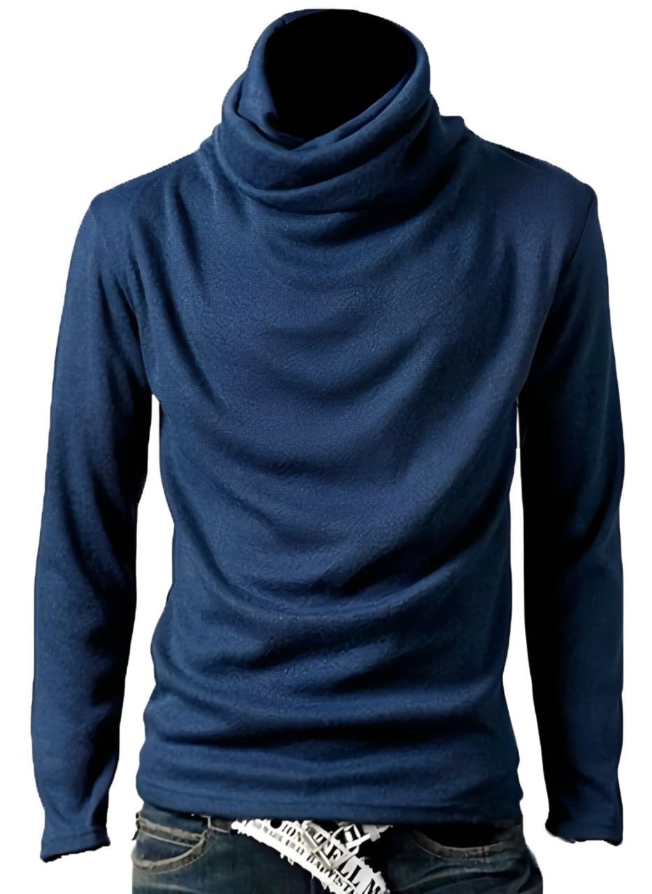 【送料無料】[aspersio] [アスペルシオ] モックネック インナー シャツ 無地 カットソー メンズ 色：ブルー、サイズ：XL