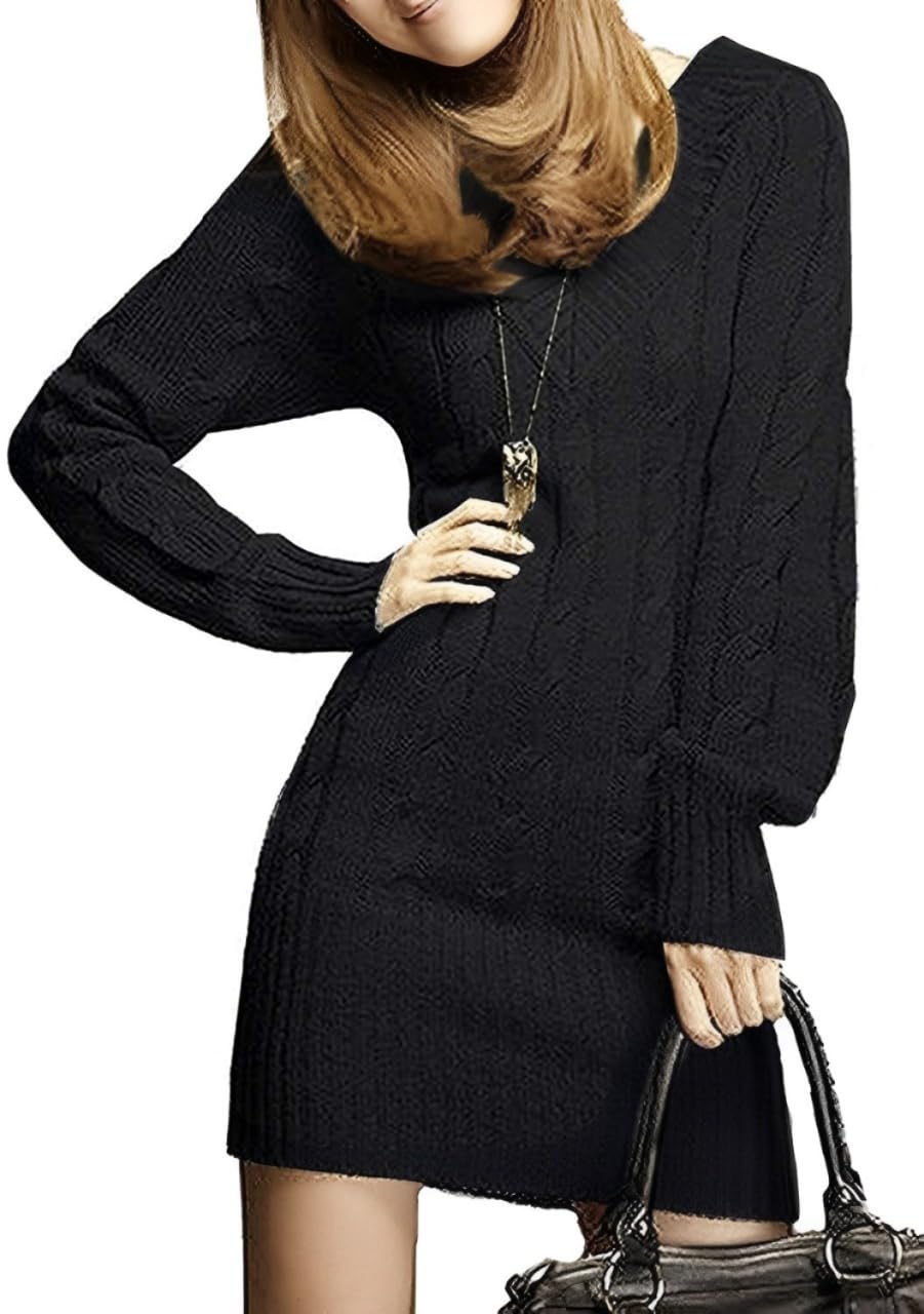 【送料無料】[aspersio] [アスペルシオ] 長袖 ニット セーター ケーブル編み レディース 色：ブラック、サイズ：L