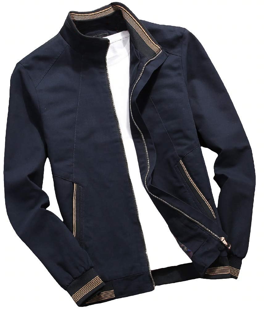 【送料無料】[aspersio] [アスペルシオ] オシャレ ノーカラー ジャケット メンズ 色：ネイビーブルー、サイズ：XL