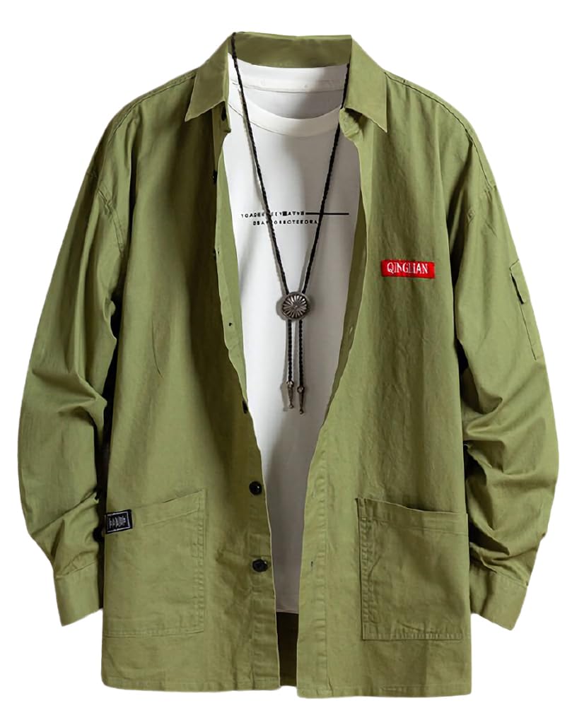 【送料無料】[aspersio] [アスペルシオ] 長袖 ワークシャツ 襟付き お洒落 トップス メンズ 色：パロットグリーン、サイズ：S