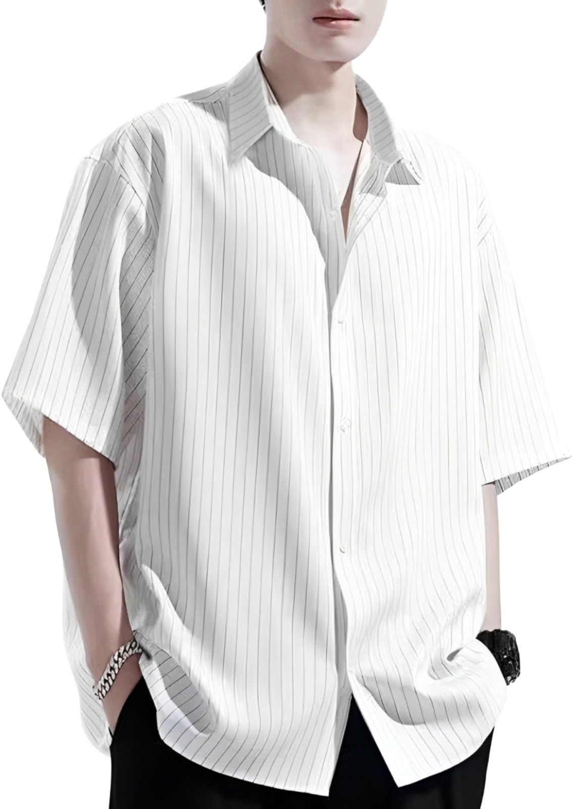 【送料無料】[aspersio] [アスペルシオ] ストライプ 襟付き 半袖 シャツ 総柄 快適 軽い トップス オシ..