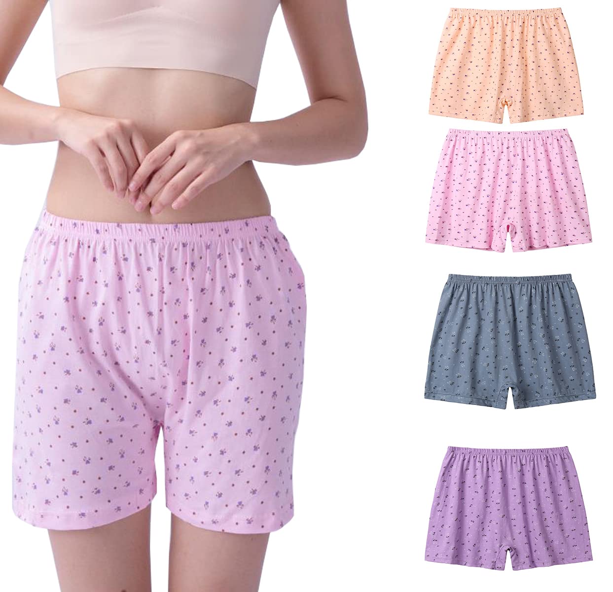 【送料無料】[KARZUKI] ショーツセット ハイウェスト 深ばき 綿 ゆったり トランクス下着 ボクサーパンツ 快適 肌着 薄手 老人 高齢者 レディース 110KGまで 色：4枚組（トランクス）、サイズ：3XL