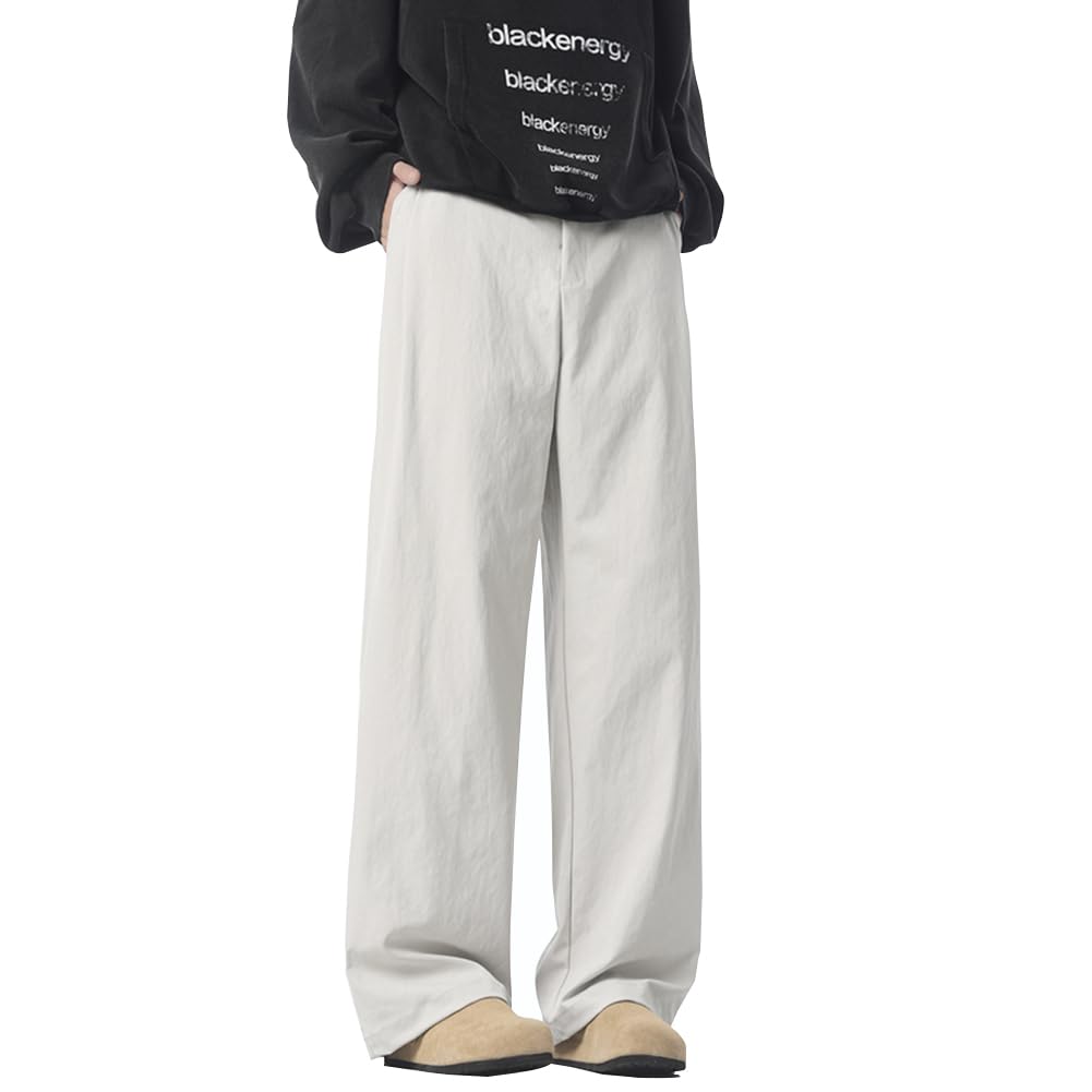 【送料無料】[Maioule] ワイドパンツ メンズ スラックス メンズ ロングパンツ ズボン カジュアルパンツ 大きいサイズ ゆったり ストレッチ ボトムス おしゃれ 春 夏 秋 冬 色：オフホワイト、サイズ：2XL