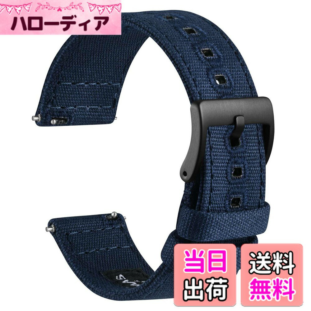 【送料無料】[WOCCI] 時計ベルト キャンバス 18mm 19mm 20mm 22mm 24mm 腕時計バンド 刺布製時計替えベルト Quick Release 色：ネイビー/ブラックバックル、サイズ：18mm(4.0)