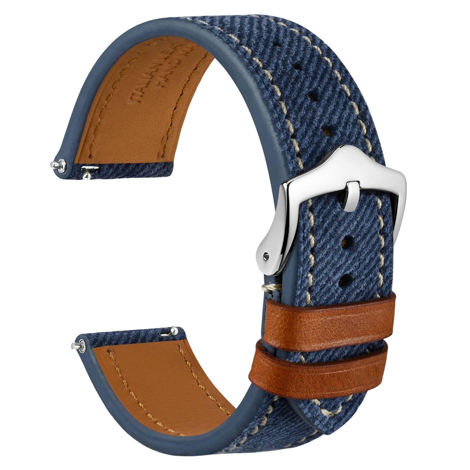 【送料無料】[WOCCI] 時計ベルト 本革 18mm 20mm 22mm 腕時計バンド デニムパターン イタリアンレザー替えベルト 色：ダークブルー、サ..