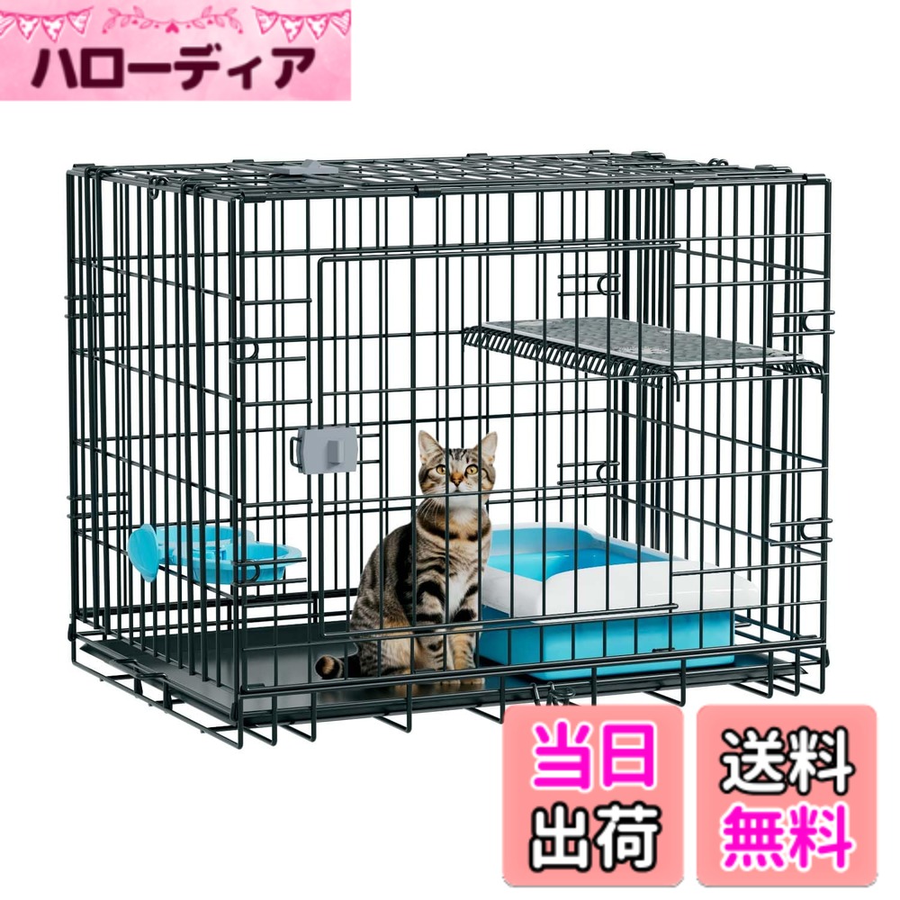 【送料無料】Ksmsem 猫ケージ 可折ペットケージ 猫・犬・小動物用 旅行＆防災対応 省スペース 軽量丈夫な設計脱走防止 簡単組み立て 室内 室外用 掃除しやすい 色：ブラック